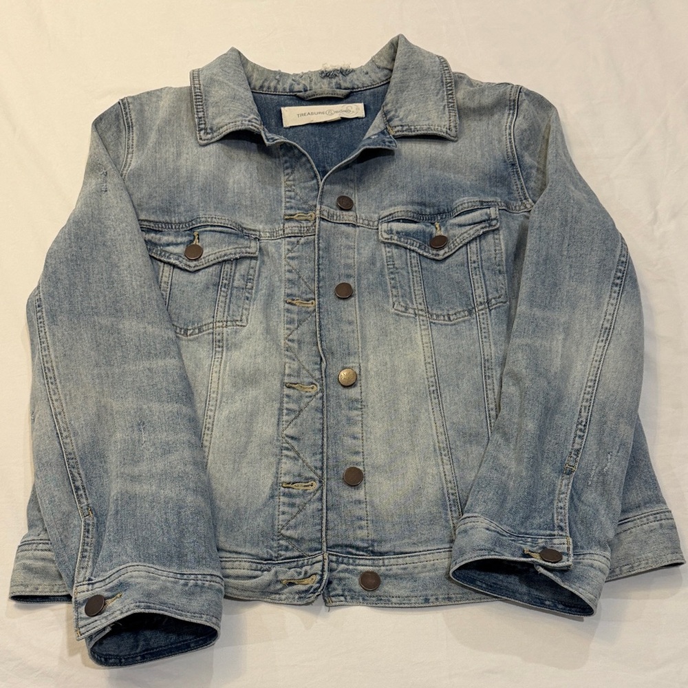 Treasure & Bond Distressed Blue Denim Jacket Women Size Large